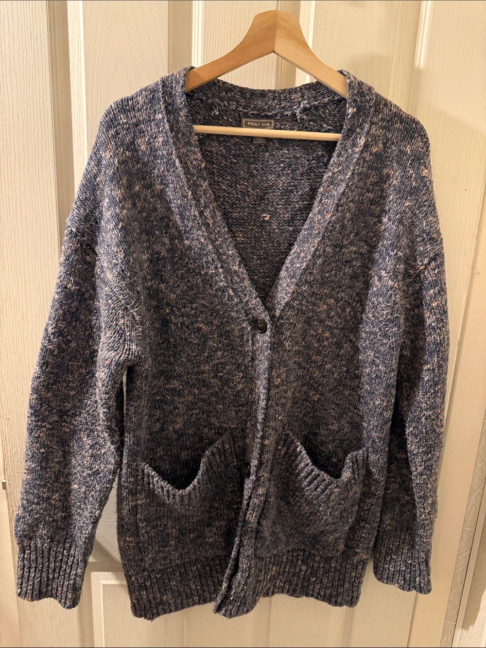 Point Sur wool blend Boho Chic V-Neck Button front Sweater large pockets